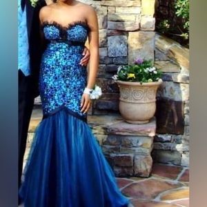 Prom Dress - Aqua Blue/Black